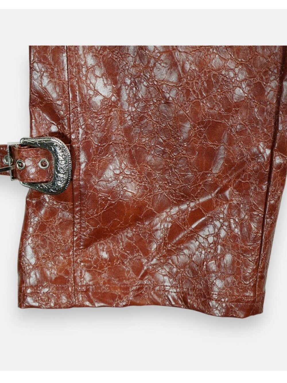 NWT Nasty Gal Distressed Faux Leather Buckle Detail Pants | Alligator Sz 10 - Picture 6 of 7